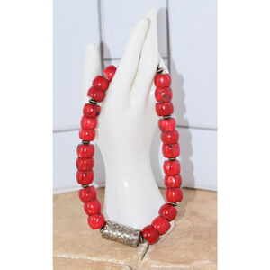 Vintage 925 Natural Red Coral Chunky Boho Moroccan Statement Necklace
